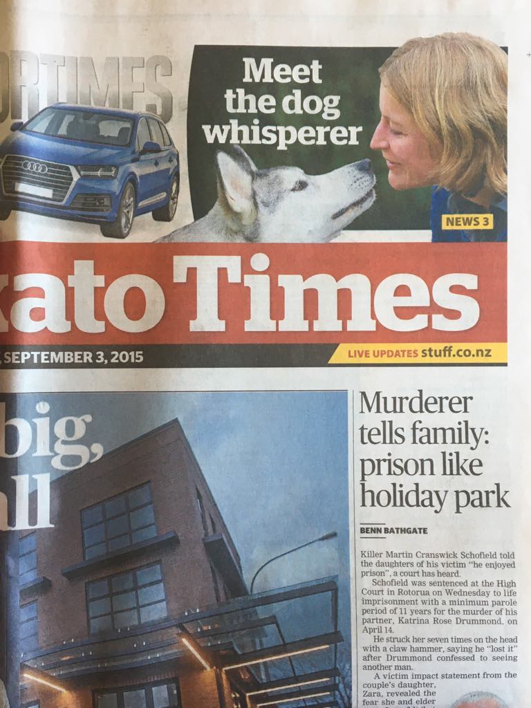 Selina McIntyre, Dog Behaviorist and Dog Trainer, on the Waikato Times front cover